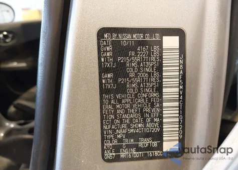 2012 Nissan Juke Sl from USA, damaged, VIN JN8AF5MV4CT107209